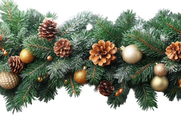 Fototapeta premium Festive Christmas Garland with Pine Cones and Ornaments