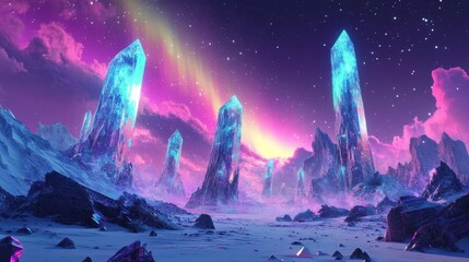 Fototapeta premium Vibrant Crystal Landscape in an Alien Tundra