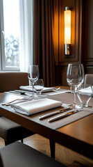 Elegant dining table setup, soft lighting ambiance