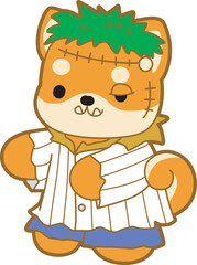 Cute puppy kawaii dog lovely animal halloween vector. Fluffy Shiba Inu pet stickers. Happy doggy activities illustrations.