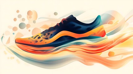 Abstract Illustration of Running Shoe with Wavy Lines