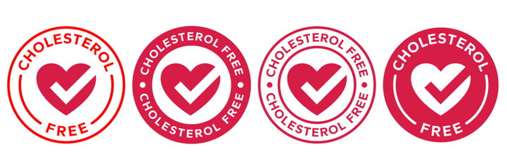 Cholesterol free logo, label, badge, icon, sticker, symbol, emblem, stamp, green, line, flat vector, isolated illustration. Cholesterol Free label for product packaging design.