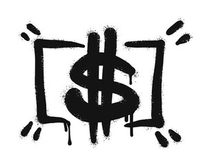 Spray painted graffiti currency in black over white. Drops of sprayed dollar icon. isolated on white background. vector illustration © Receh Lancar Jaya