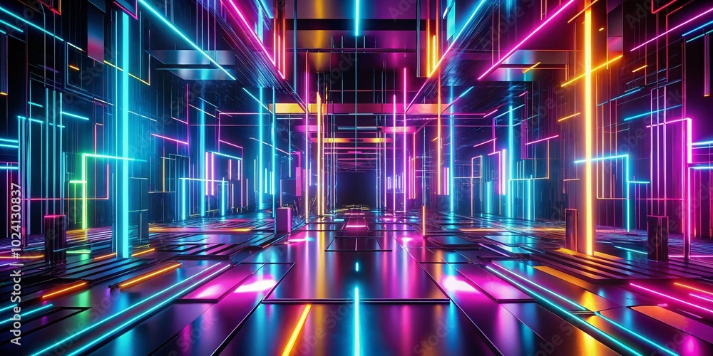 Poster Minimalist Abstract Background with Neon Lights and Generative AI for Modern Design and Creative Projects
