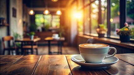 Minimalist Morning Latte Coffee on Cafe Table - Serene Cafe Vibes