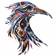 Obraz premium Abstract bird head adorned with colorful tribal patterns.