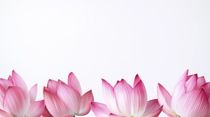 Fototapeta premium Delicate pink lotus flowers elegantly arranged against a minimalist white background, symbolizing purity and beauty.