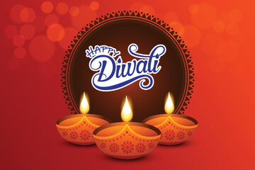 Happy Diwali Celebration Background. Diwali Festival Of Lights Banner with Diya Vector Illustration. Happy Diwali Social Media Post Template.