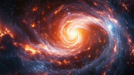 Fototapeta premium A fiery, swirling spiral galaxy in the vast expanse of space.