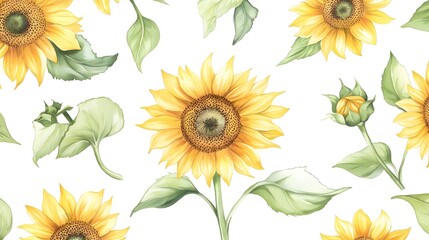 Vibrant Watercolor Sunflower Pattern Design