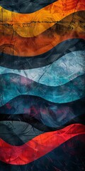 Obraz premium A vibrant and dynamic abstract digital artwork featuring colorful waves with textured layers in shades of blue, red, orange, and yellow.