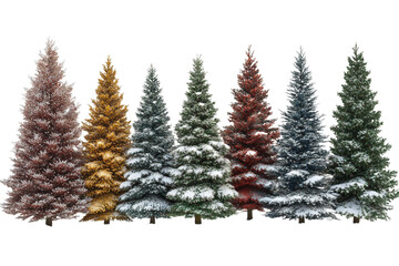 Obraz premium Colorful Snow-Covered Pine Trees in Winter Wonderland
