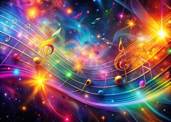 Mysterious Cosmic Musical Neon Background with Notes for Meditations and Generative AI Inspired Meditative Music