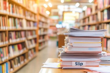 Close-Up of Pile of Documents and Papers on Office Desk with Blurred Background