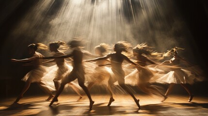 Ballet Dancers Performing on Stage with Blurry Motion and Light Rays