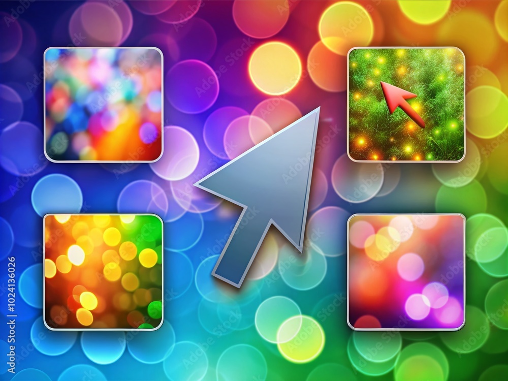 Poster Notification Bell Click Icon Set - Vector Illustrations of Mouse Cursor Activating Alerts for Notifications and Updates