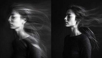 Naklejka premium A series of portraits where one part of the person is in sharp focus while another part is in motion