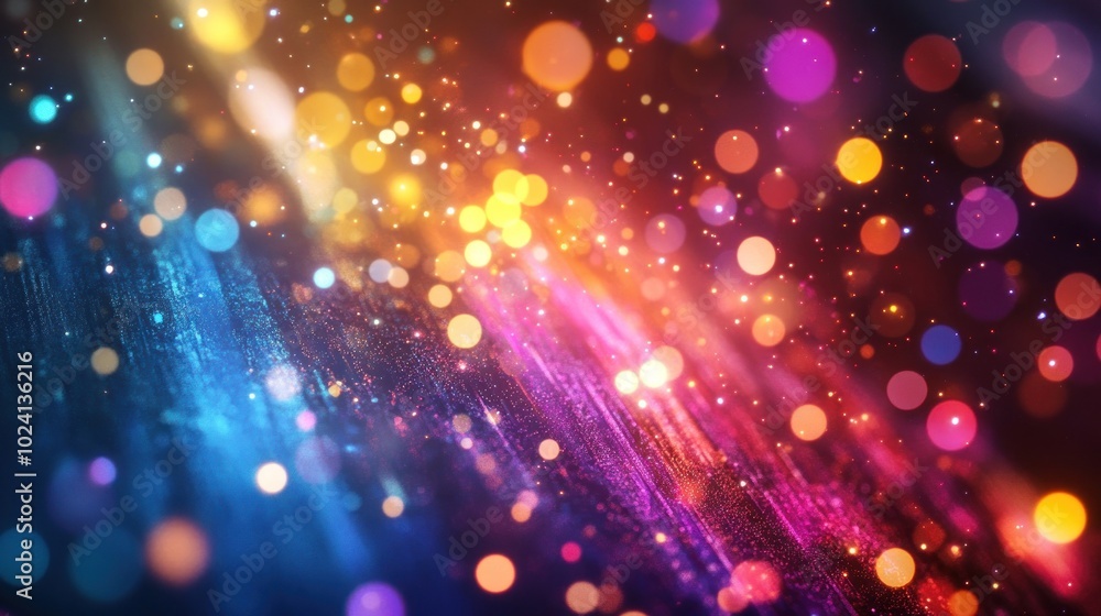 Poster abstract background with colorful bokeh and glittering dust