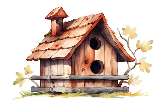 recommend clip art: Birdhouse made of wood, white background	