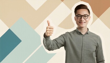 サムズアップ　ハンドサイン　手　幾何学模様　グラフィック　コラージュ　アート　素材