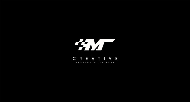 MT initial letter with speed meter logo design, Racing speed logo letter, speedometer, speed meter logo, car racing with flag logo design vector