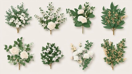 Obraz premium White Flowers Bouquet Collection Wedding Floral Arrangement Design Elements