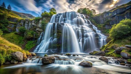 Fototapeta premium Long exposure of a large waterfall in the mountains