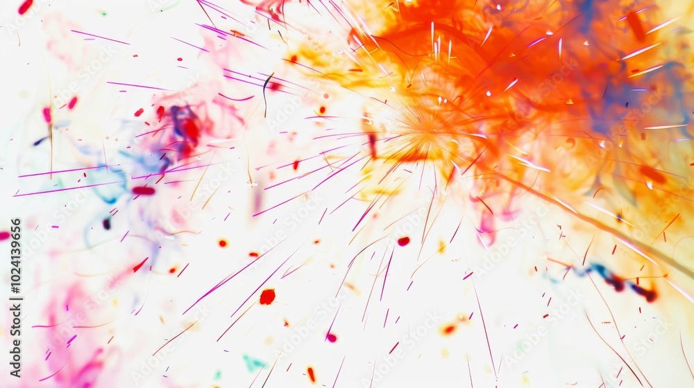 Poster a dynamic and energetic display of colorful streaks and splashes on a white backdrop, creating a vib