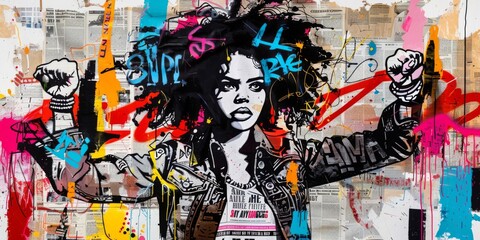 Urban graphic artwork featuring an African woman immersed in a dreamy expression. 