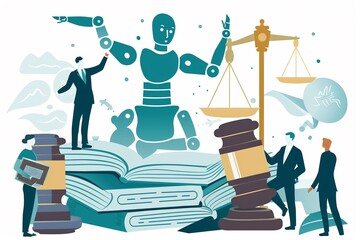 Aipowered legal assistants illustrated an abstract design where artificial intelligence assists lawyers by drafting documents conducting research and managing communications enhancing productivity