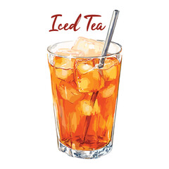 iced tea in watercolor illustration style, isolated vector on white background