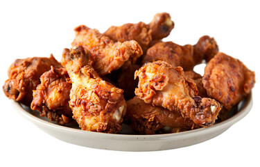 A platter of golden-brown fried chicken, each piece showcasing the perfect texture and crispness  isolated on PNG white background