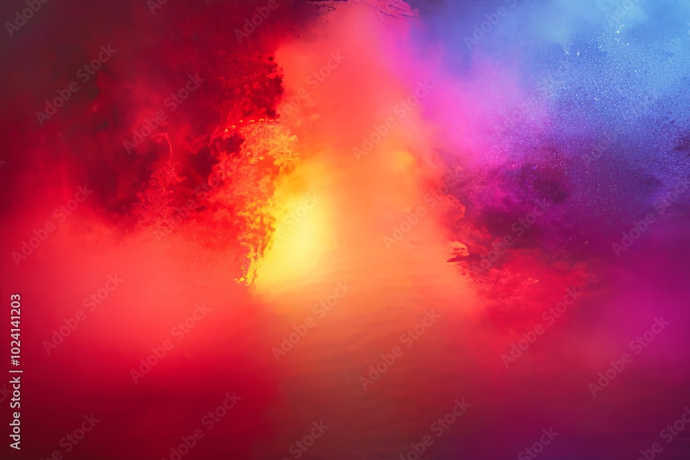 Poster abstract colorful background with vibrant tones of red, blue, and orange creating an ethereal atmosp