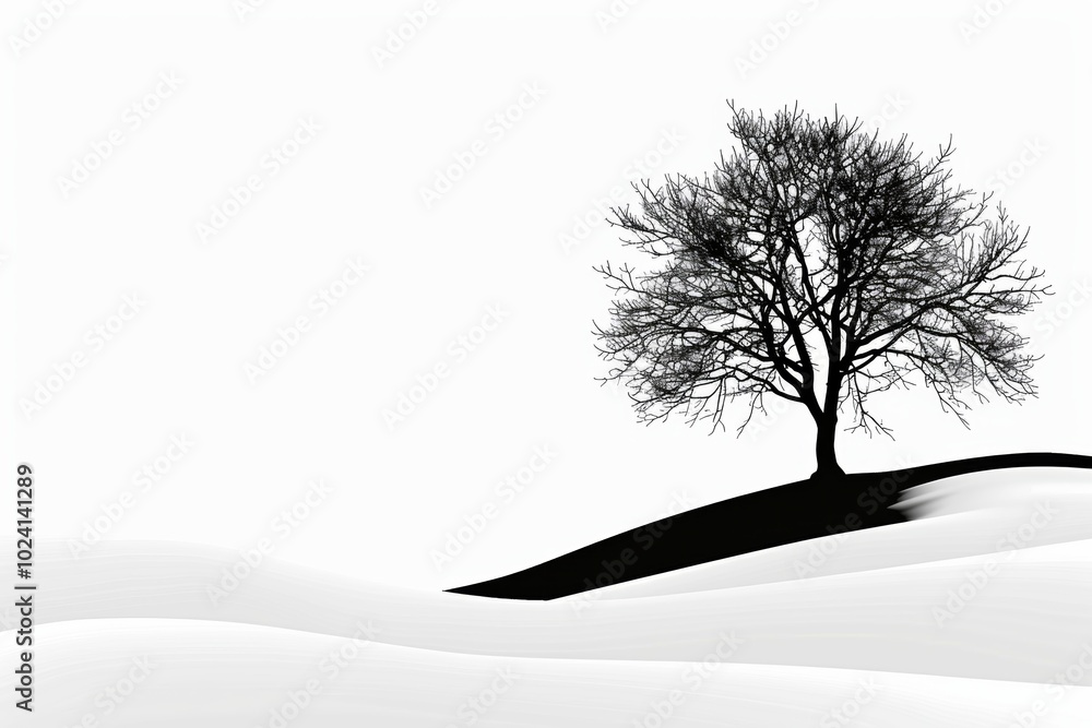 Aufkleber a tree is standing in a snow-covered field. the image has a serene and peaceful mood, with the tree 