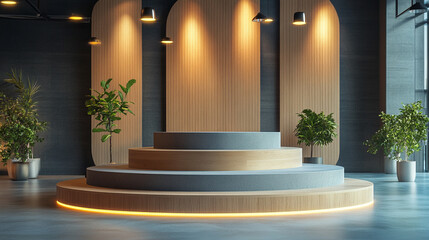 Naklejka premium Blank modern podium with modern decorate.