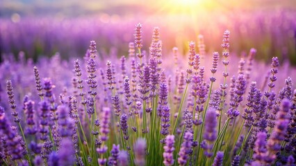 Fototapeta premium Long shot lavender fields pattern background with copy space