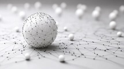 Abstract 3D render of a globe surrounded by network lines, symbolizing global business connections, with copy space.