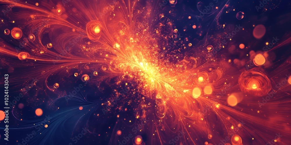 Poster a stunning abstract image depicting a cosmic explosion with vibrant colors and glowing particles, se