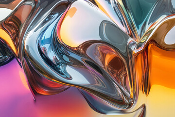 Abstract Liquid Glass Composition in 3D with Dynamic Colorful Reflections and Artistic Fluidity