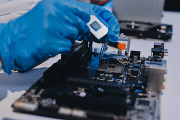 Electronics technician, electronic engineering electronic repair, electronics measuring and testing, repair and maintenance concepts.