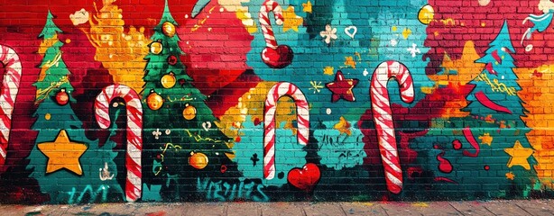 Obraz premium A colorful street art diary page surrounded by Christmas graffiti