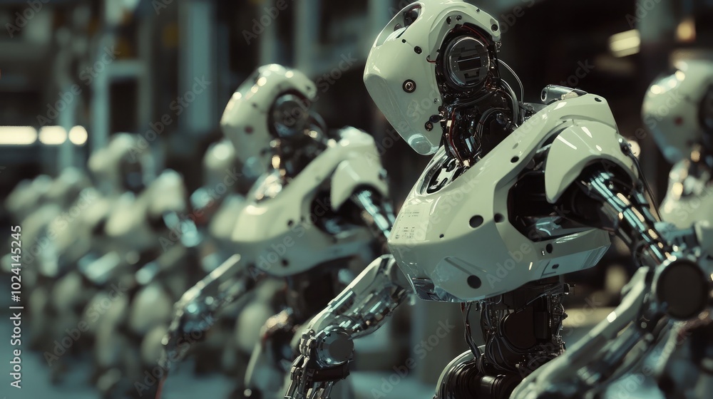 Poster futuristic robots in high-tech environment