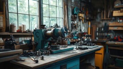 Vintage Workshop with Tools and Machinery