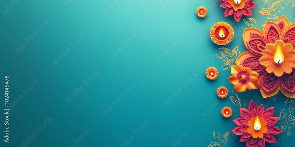Poster diwali background featuring a clean design with colorful rangoli and minimal elements.
