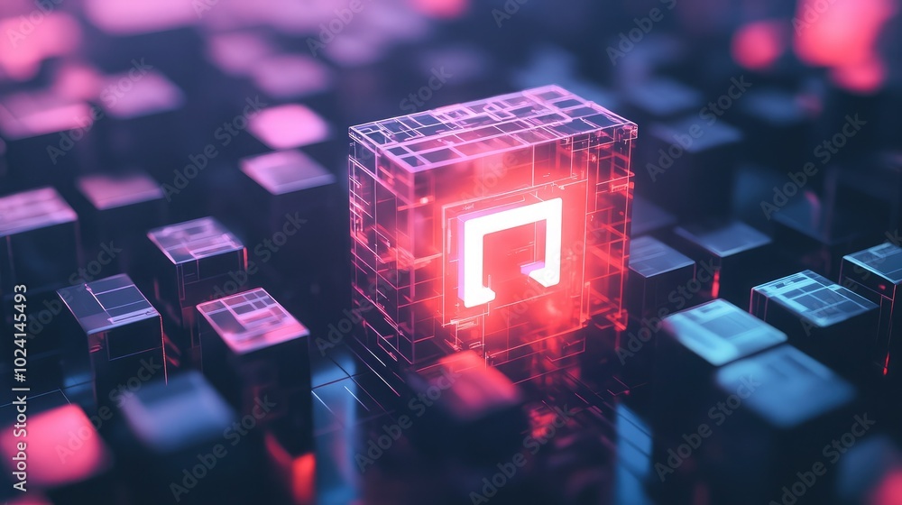 Aufkleber abstract neon cube design with glowing elements