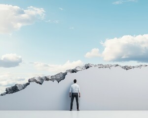 Obraz premium A person facing a wall with no tools to climb over it.
