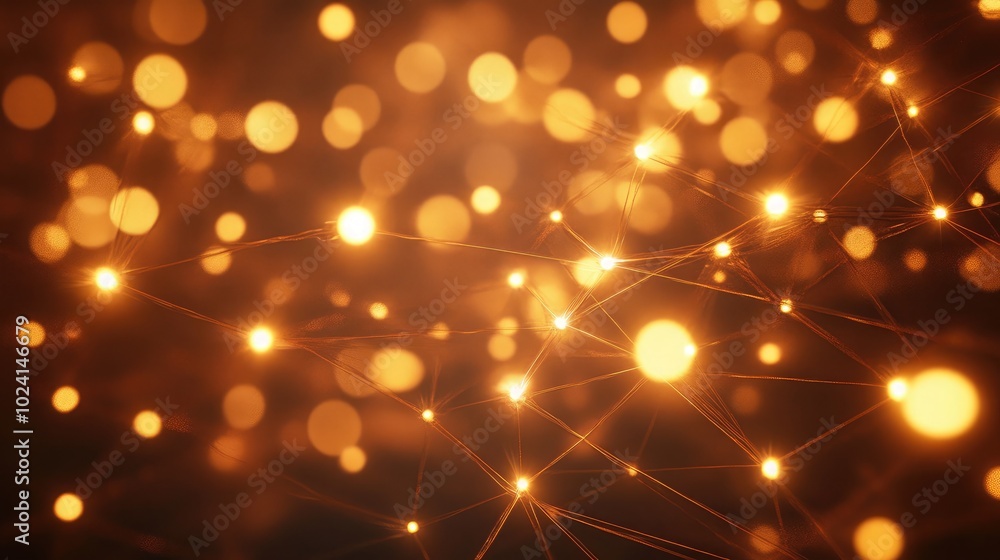 Poster abstract golden light with connections and bokeh effect