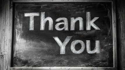 Fototapeta premium A blackboard displays the phrase Thank You in white chalk, conveying appreciation in a simple and classic style.