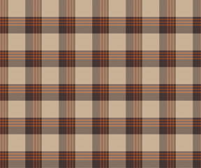 Plaid, cream, black, orange, autumn winter seamless pattern for textile, and for designing clothes, skirts, pants or decoration fabric. Vector illustration.