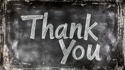 A chalkboard with the phrase Thank You written in white chalk, conveying gratitude in a rustic style.